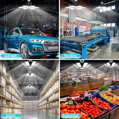 Led Garage Lights 4 Pack 200W Super Bright Ceiling Led Shop Lights, E26/E27 Base, 6500K, 22000LM Deformable Garage Light Ideal for Basement, Attic and Workshop