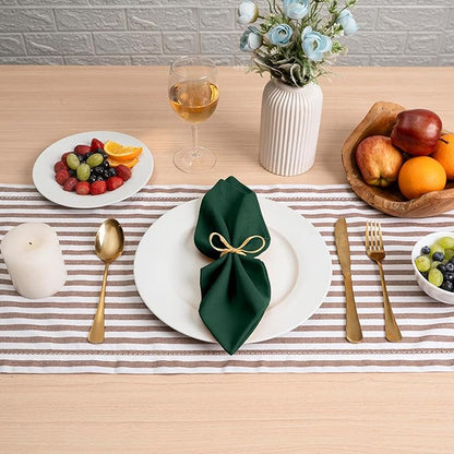 Blue Needles Set of 12 Hemstitch Linen Napkins 100% Cotton Forest Green Cloth Dinner Napkins 18x18 inches - Soft, Reusable and Washable Spring Summer Napkins, Ideal for Events, Parties & Everyday Use
