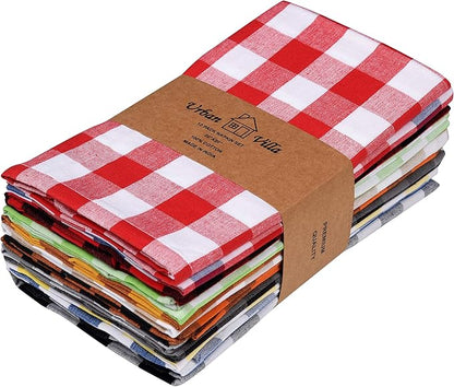 Urban Villa Cloth Napkins Set of 12 20x20 Inches 100% Cotton Napkins Cloth Washable Durable Reusable Absorbent Table Dinner Napkins Cloth for Hotel Lunch Restaurant Weddings Parties Multi Checks