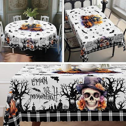 Eikione Round Tablecloth 60inch, Halloween Pumpkin Tablecloth Waterproof and Wrinkle-Free, Table Covers, Summer Decorations for Home Dining