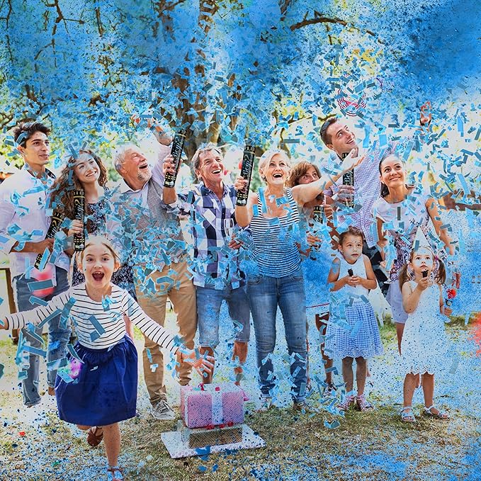 Gender Reveal Confetti Powder Cannon Biodegradable Baby Boy Blue Baby Girl Pink Gender Reveal Poppers - He or She What Will it Bee Baby Shower Baby Party Decorations Supplies Confetti Sticks
