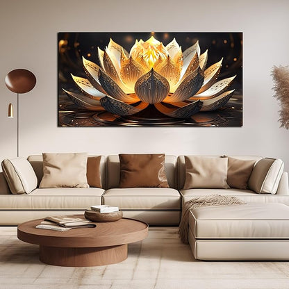 TYTAUPT Lotus Flower Wall Art Ror Living Room Large Size Gold and Brown Painting Wall Art Office 29 x 59 Inch Prints For Wall Decor For Beroom Women