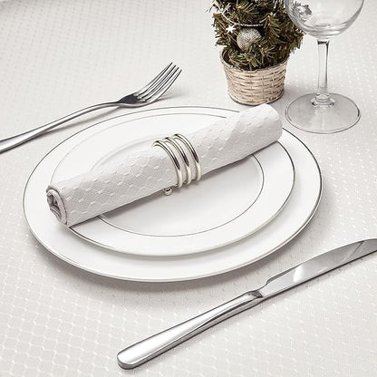 Cloth Napkins Set of 8 – Square 17x17 Inch Jacquard Fabric Polyester Washable Reusable Cloth Napkins for Kitchen Dinner Dining Restaurants Wedding Party Banquet Table (Ivory)