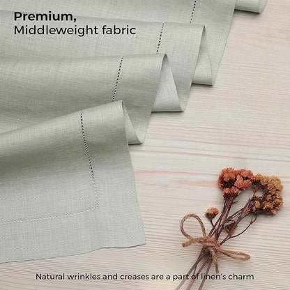 D'Moksha Homes Linen Silver Grey Table Runner 120 Inches Long - 100% Pure Linen Hemstitch 14 x 120 Inch Table Runner for Dining, Winter, Christmas, Holiday - Classic Hemstitch