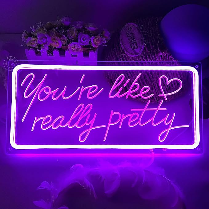 SYLHOME Purple You're Like Really Pretty Led Neon Light Sign USB Gorgeous Girls Bedroom Kids Room Wall Decor Sign Wedding Birthday Party Salon Bar 15.8"X7.5" 5V