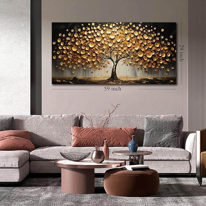 Gold Tree Wall Pictures for Living Room Large Print Painting Wall Art Bedroom Office Wall Decor 29 x 59 Inch Wrapped Canvas