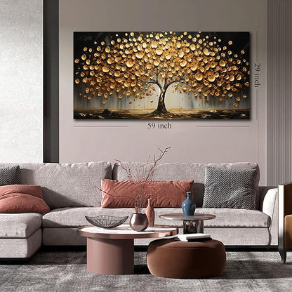 Gold Tree Wall Pictures for Living Room Large Print Painting Wall Art Bedroom Office Wall Decor 29 x 59 Inch Wrapped Canvas