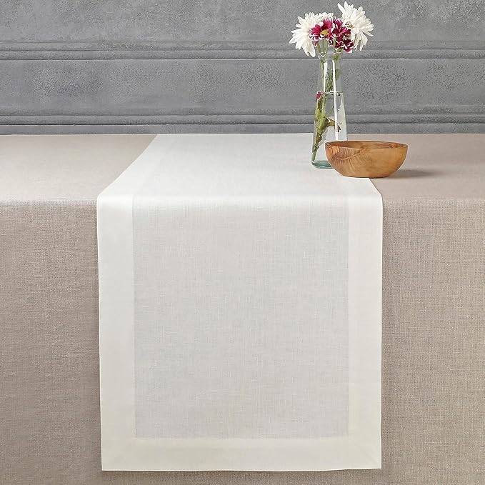 D'Moksha Homes Linen Ivory Table Runner 72 Inches Long - 100% Pure Linen 14 x 72 Inch Table Runner for Dining, Winter, Christmas, Holiday - Machine Washable
