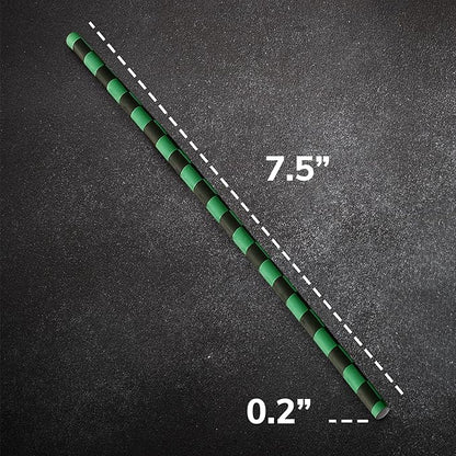 100 Black and Green Checkered Straws - Disposable Paper 7.75 Inch Straws for Demon Anime Themed Party - Party On Tap