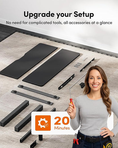 FEZIBO 60 x 24 Inchs Electric Standing Desk, Height Adjustable, Sit Stand Up, Computer Office Desk with Splice Board, Black Frame/Black Top