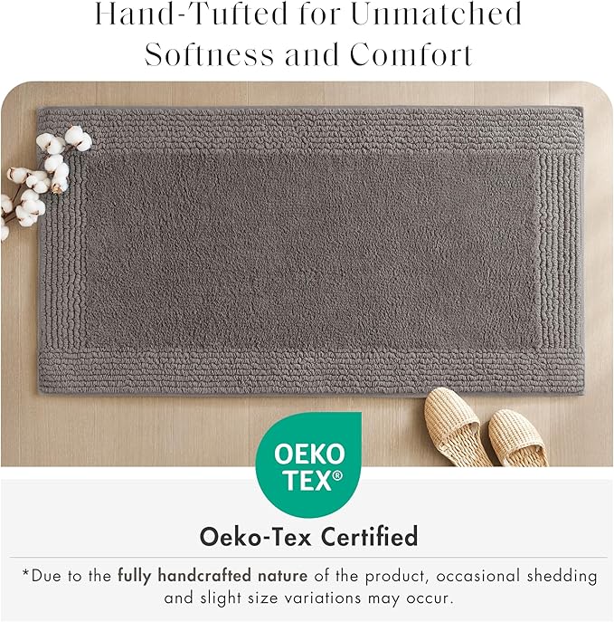 Madison Park Splendor Reversible 100% Cotton Tufted Bathroom Rug-3000 GSM Hotel Quality Luxurious Plush Medium Pile Bath Mat Absorbent, Quick Dry, Shower Room Décor, 24x44 Charcoal