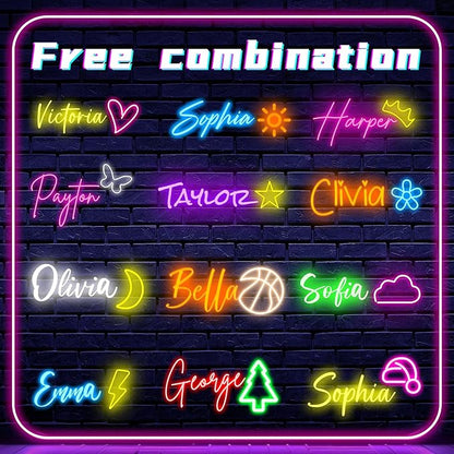 Custom Neon Name Sign for Wall - Personalized Led Letters Bar Wedding Lights Signs for Girls Bedroom Wall Decor - Battery Customized Light Up Letter Business Logo Mirror Sign Kids Room Halloween Gifts
