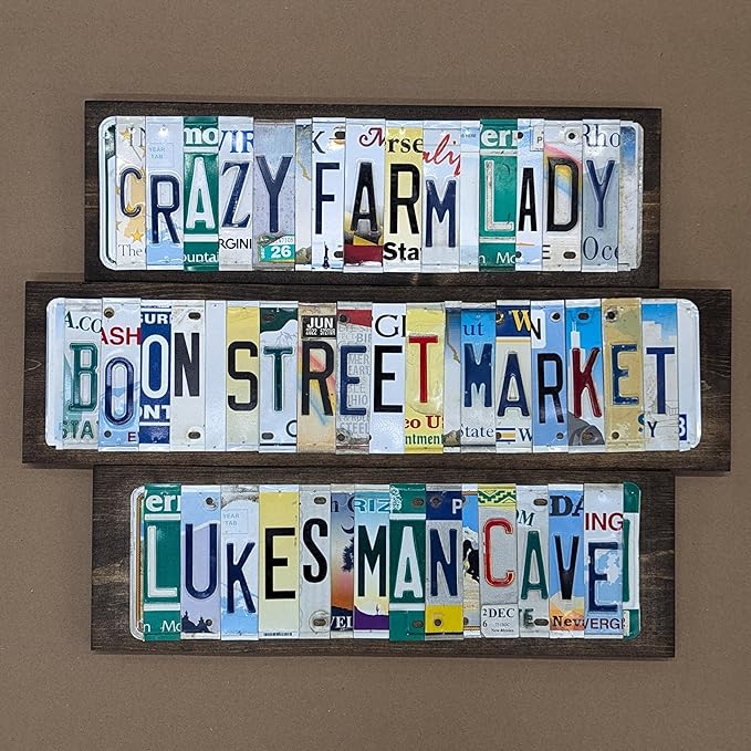 Personalized License Plate Letter Sign - Real Cut License Plates to Spell Out Your Words - Personalized Decor for Home, Office, or Unique Gifts - Vintage Style Wall Art