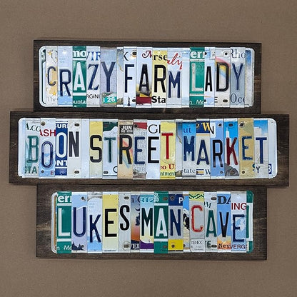 Personalized License Plate Letter Sign - Real Cut License Plates to Spell Out Your Words - Personalized Decor for Home, Office, or Unique Gifts - Vintage Style Wall Art