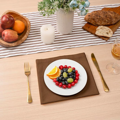 Blue Needles Set of 6 Hemstitch Linen Napkins 100% Cotton Nut Brown Cloth Dinner Napkins 18x18 inches, Soft, Reusable, Absorbent, Washable, Ideal for Fall Thanksgiving Events, Parties & Everyday Use