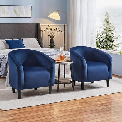 Yaheetech Velvet Accent Chair Set of 2, Barrel Chair for Living Room, Modern Club Chair with Soft Padded Seat and Sturdy Legs for Bedroom Waiting Room Office Reception Room, Navy Blue