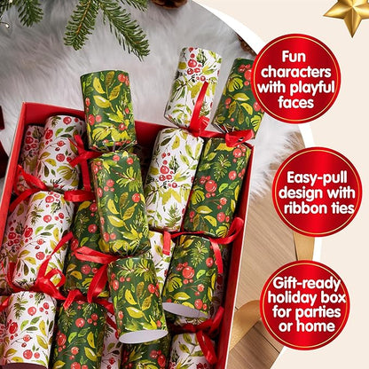 JOYIN 10 Pack Christmas No-Snap Party Favors, Green Xmas Table Favor for Kids Includes Party Hat, Jokes & Gifts, Cute Gifts for Christmas Table Decorations, Dinner Traditions Party Supplies