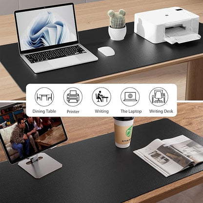 Aothia Non-Slip Waterproof PU Leather Desk Pad Protector for Mouse, Writing Desk, Office, Home, Laptop Blotter, 23.6" x 13.7", Black