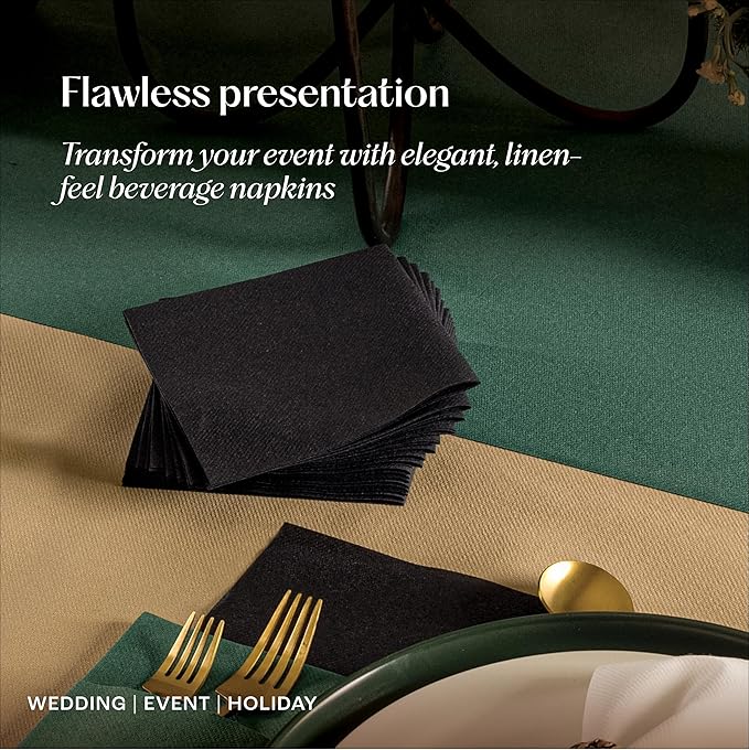 Disposable Linen-Feel Cocktail Napkins, 200-Pack 5" x 5" RED Paper Beverage Napkins For Bar, Restaurant And Café, Dessert Napkins For Party, Wedding Or Event