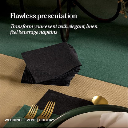 Disposable Linen-Feel Cocktail Napkins, 200-Pack 5" x 5" GRAY Paper Beverage Napkins For Bar, Restaurant And Café, Dessert Napkins For Party, Wedding Or Event