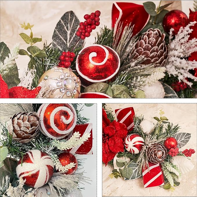 5 ft Christmas Garland for Mantle Unlit Garland for Stairs Railing, Banister, Staircase, Fireplace, for Table No Light, Garland Decor Frosted Red Poinsettia Holiday Tree (Frosted Red Poinsettia)