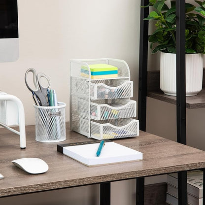 Mind Reader Desktop Accessory Storage, Paper Binder Clip Basket, Workspace, Office, Metal Mesh, 4.75"L x 5"W x 8"H, White