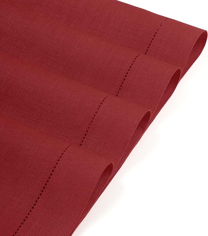 D'Moksha Homes Red Linen Placemats Set of 4 - Classic Hemstitch Placemats 14 x 19 Inch - 100% Pure Linen Table Mats for Winter, Christmas, Holiday - Handcrafted and Machine Washable