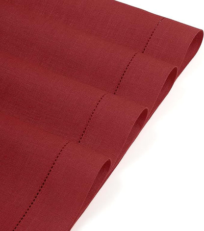 D'Moksha Homes Red Linen Placemats Set of 4 - Classic Hemstitch Placemats 14 x 19 Inch - 100% Pure Linen Table Mats for Winter, Christmas, Holiday - Handcrafted and Machine Washable