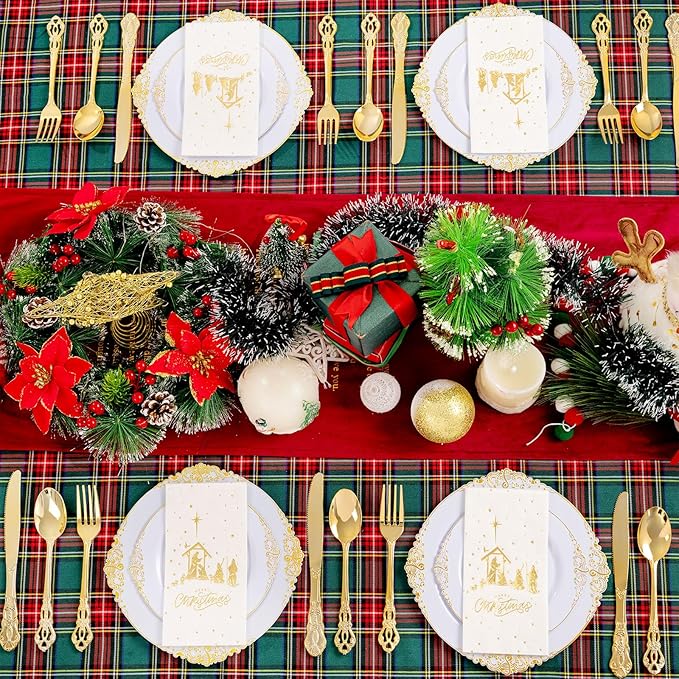 50 Pack Christmas Nativity Paper Napkins Scene - The Birth of Jesus Scene Dinner Napkins - Disposable White Gold Paper Napkin Hand Towels for Dinner Holiday Xmas Party Christmas Eve Decor