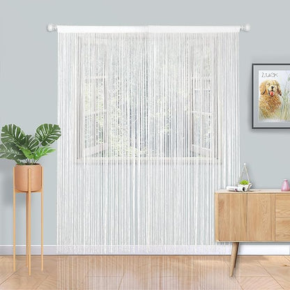 YIIBAII Door String Curtains Fringe Door Curtains for Doorways Window Room Decoration Living Room Divider(39"x110", White)