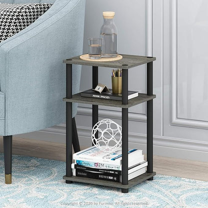 Furinno JUST Side Table Set of 2, 3-Tier End Tables, Open Shelves Night Stand, Nightstand, Toolless Assembly, for Living Room, Bedroom, French Oak