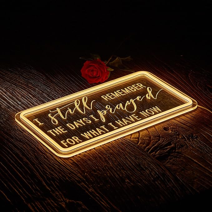 Pray Neon Sign I Still Remember The Days I Prayed for What I Have Now Signs for Wall Décor Dimmable LED Neon Light USB Powered Neon Art Lights Decor