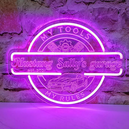 Custom Garage Neon Sign for Wall Decor, Personalized Garage LED Sign, Customizable Your Name Est Year Theme Workshop Man Cave Neon Light Signs, Garage Light Up Sign for Men Dad Gift