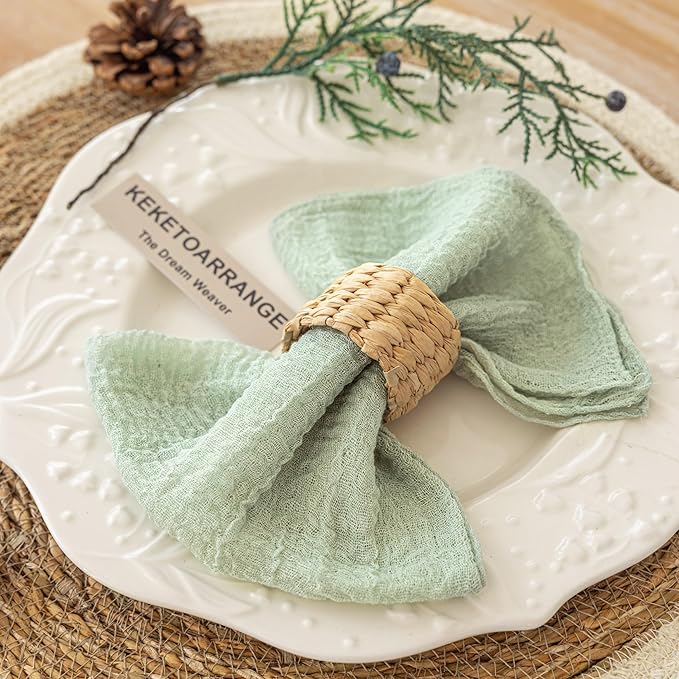 Cheesecloth Napkins 17x17 Inches Cloth Napkins Handmade Reusable Washable for Dinner Wedding Baby Bridal Shower Party Boho Decorations Bulk Set of 6 Sage Green