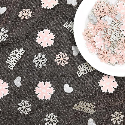 Pink Snowflake Birthday Confetti for Table – 200PC Glitter Heart Snowflakes Table Scatter for Girl Winter Wonderland Birthday Decorations