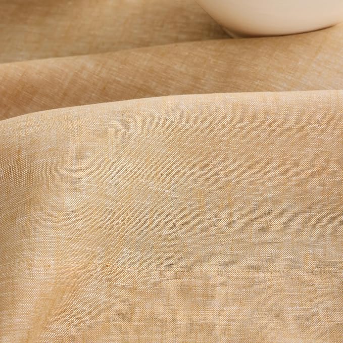 Solino Home Linen Tablecloth 60 x 90 Inch - 100% Pure Linen Golden Nugget Table Cloth for Rectangle Tables - Athena, Machine Washable Tablecloth for Fall, Autumn, Christmas, New Year