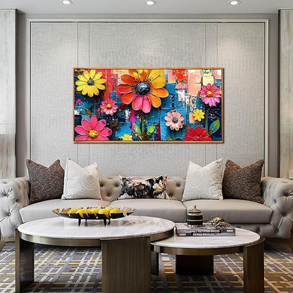 ZHAOSHOP Flowers Wall Paintings Office - Colorful Artwork Framed for Wall Living Room - Teenage Girls Wall Art for Bedroom Size 24" x 48"