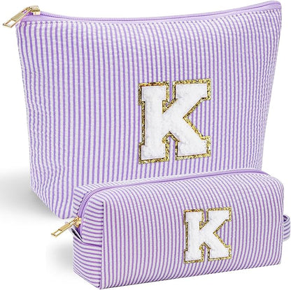 YOOLIFE Purple Makeup Bag for Girls- Personalized Cute Makeup Pouch for Girlfriend Bridesmaid Wife | Cosmetic Travel Toiletry Bag for Friend | Birthday Gift Idea for Her Mom Preppy Makeup Bag Gift K