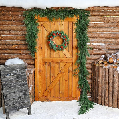 9FT Christmas Garland Artificial Norfolk Pine Garland，Handmade Real Touch Greenery Faux Pine Needles Garland for Home Table Mantle Fireplace Indoor Outdoor Christmas Decor(Dark Green)