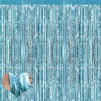 4 Pack Light Blue Fringe Curtain Backdrop, 3.2Ft x 8.2Ft Metallic Tinsel Foil Fringe Streamers Curtains Background for Photo Booth Birthday Wedding Party Thanksgiving Christmas Decorations New
