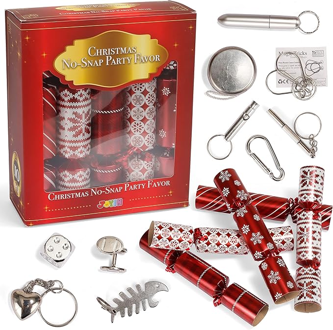 JOYIN 10 Pack Christmas Party Favor Non-Snap Red Deluxe Snowflake Design Party Table Favors with Holiday Party Favor Supplies for Kids and Adults, Christmas Parties, Dinners and Holidays