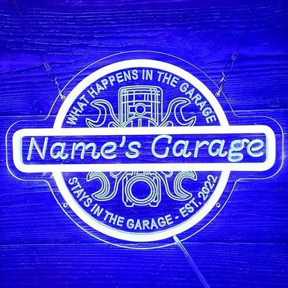 Custom Name Garage LED Neon Sign for Men Dad, Personalized Garage 3D Art Sign, Customizable Workshop Man Cave Acrylic Neon Light for Gift, Garage Light Up Sign for Wall Decor