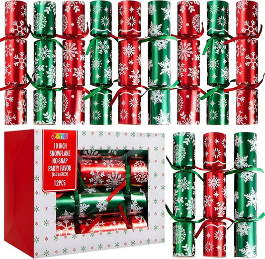 JOYIN 12 Pack Christmas Non-Snap Party Favor, Red & Green Snowflake Party Table Favor Includes Party Hat, Jokes & Gifts, Xmas Gifts Prizes for Christmas Holiday Dinner Traditions Supplies
