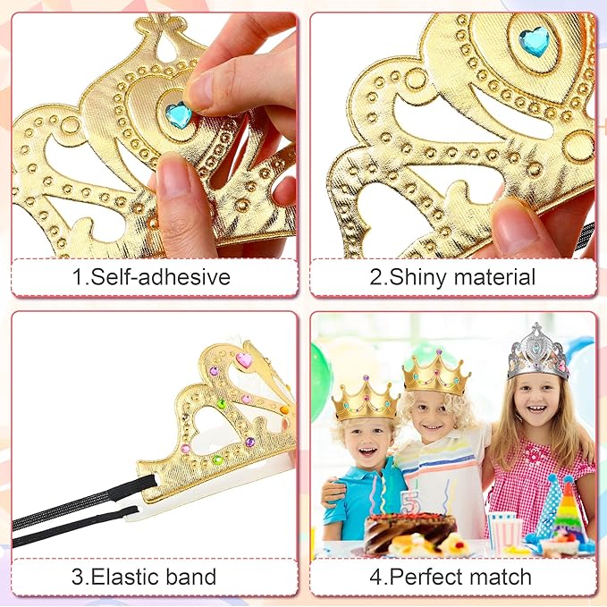 Yaomiao 44 Pcs Foam Crowns for Kids Princess Tiaras Crowns Bulk Diamond Sticker Making Kits for Birthday Party Supplies