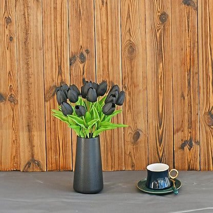 ONLY ART Artificial Black Tulips 20 Pcs – 13.5 Inch PU Faux Flowers with Bendable Stems for Home Décor, Wedding Centerpieces, DIY Floral Arrangements, Table Decorations