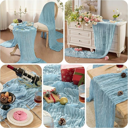 12 Pack Cheesecloth Table Runner 120 Inch Boho Rustic Gauze 10 FT Dusty Blue Cheese Cloths Table Runners Decorations for Spring Summer Birthday Party Baby Shower Wedding Holiday Home Decor