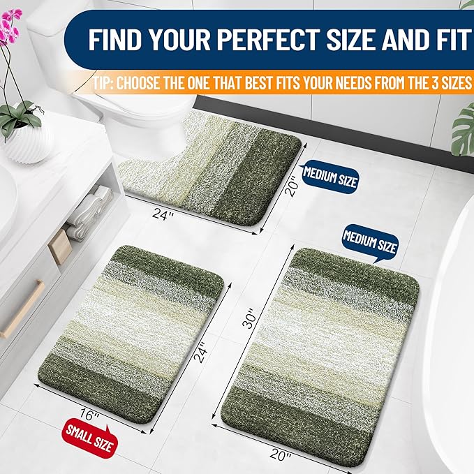 OLANLY Bathroom Rugs Mat 59x20, Extra Soft Absorbent Microfiber Bath Rugs, Rubber Backing, Quick Dry, Machine Washable Bath Mats for Bathroom Floor, Tub and Shower, Home Decor Accessories, Dark Green