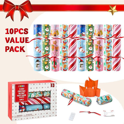 JOYIN 10 Pack Christmas No-Snap Party Favor, Xmas Table Favor Includes Party Hat, Jokes & Gifts, Christmas Table Decorations for Holiday Dinner Traditions Party Supplies, Stocking Stuffers for Kids