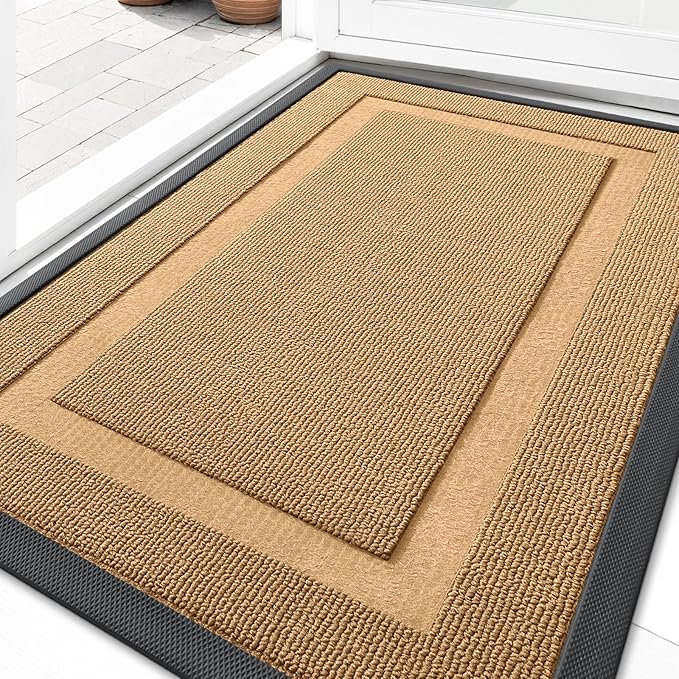 OLANLY Front Door Mat Indoor Outdoor Entrance, Waterproof All-Season, All-Weather Doormat, Sturdy Natural Rubber, Low Profile, Easy Clean Patio Porch Entryway Mat, 59x23, Butter Yellow
