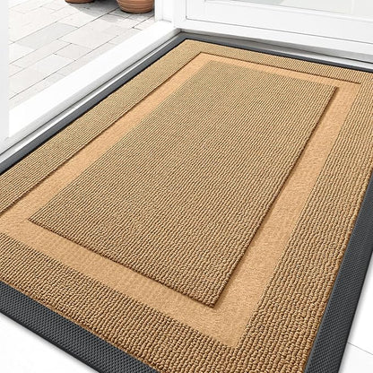 OLANLY Front Door Mat Indoor Outdoor Entrance, Waterproof All-Season, All-Weather Doormat, Sturdy Natural Rubber, Low Profile, Easy Clean Patio Porch Entryway Mat, 59x23, Butter Yellow